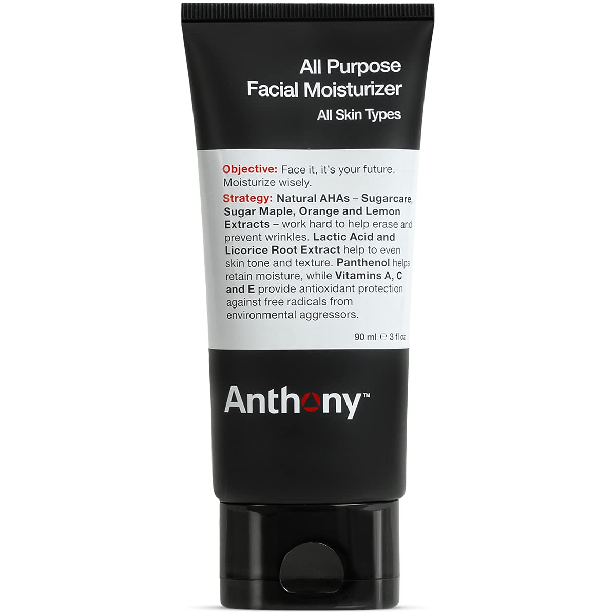 Anthony All-Purpose Facial Moisturizer – Men’s Hydrating Lotion for Dry Skin – Lightweight, Non-Comedogenic, Anti-Aging Formula – 3 Fl. Oz